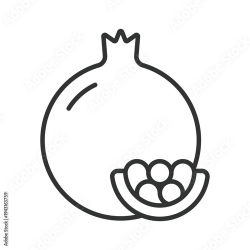 Pomegranate icon in line design. pomegranate fruit food fresh organic sweet healthy antioxidant farm market nutrition dessert ingredient on white background vector. pomegranate editable stroke icon