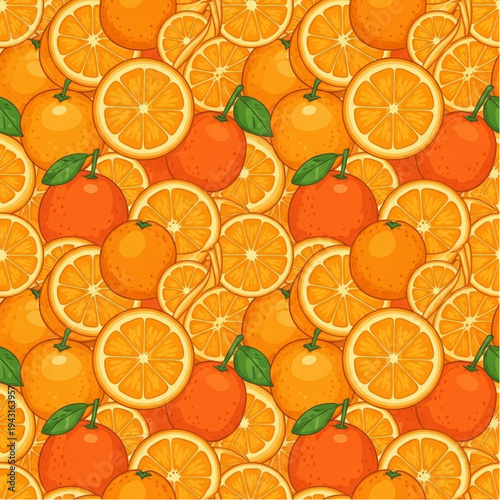Fresh Oranges and Orange Slices Pattern.