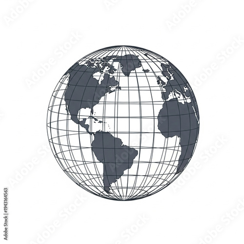 Globe Illustration with Grid Pattern.