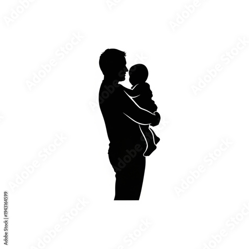 Father Holding Baby Silhouette Profile Portrait.