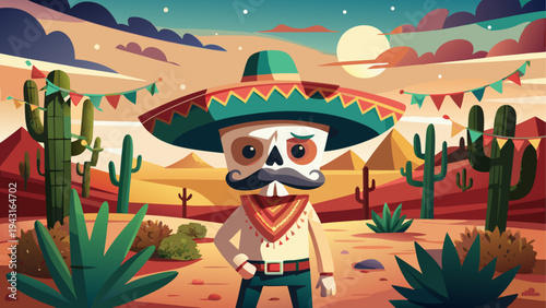 Colorful mariachi singer wearing a traditional sombrero and suit