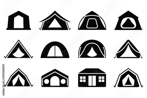 Collection of Tent Icons Camping Gear Symbols Outdoor Shelter Vector Graphics