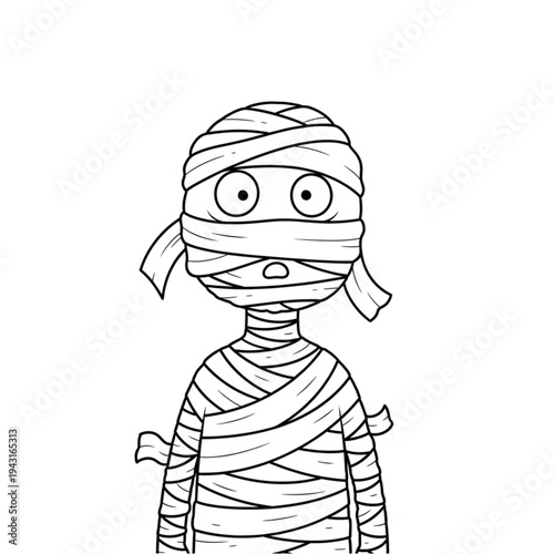 Cartoon Mummy Character Wrapped in Bandages.