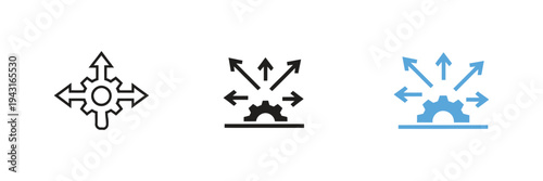 flexibility icon set, vector symbol, adaptability and agility, dynamic business strategy, workflow management.