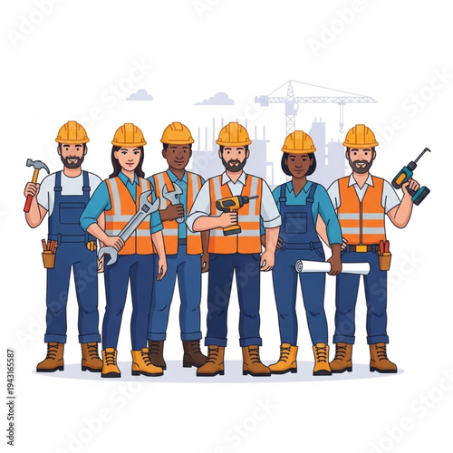 Diverse Construction Workers Standing Together.