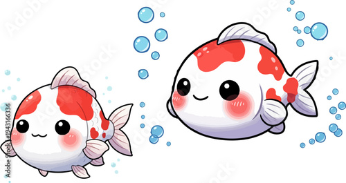 Set of 2 cute cartoon koi fish vector illustrations