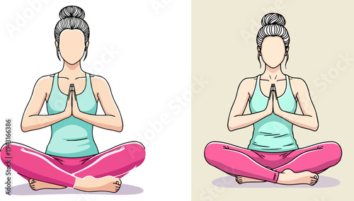 Set of 2 yoga woman icons vector, meditation, lotus position