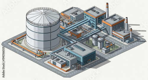 Nuclear Power Plant Facility Illustration.