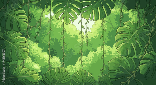 Vector tropical jungle foliage background