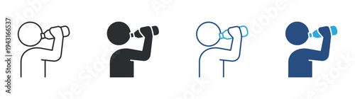 Drinking water icon set, person drinking water icon. Hydration healthy lifestyle concept. Human drink symbol. Vector illustration.