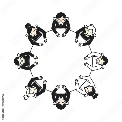 Group of Cartoon People Holding Hands.