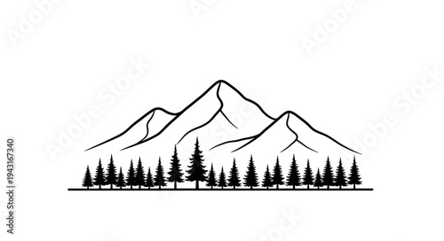 Mountain Range with Trees Silhouette.