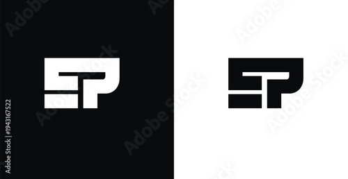 A modern logo design featuring the letters EP in a stylized font on a black and white background