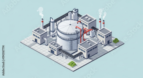 Nuclear Power Plant 3D Illustration.
