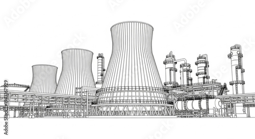 Nuclear Power Plant Cooling Towers Illustration.