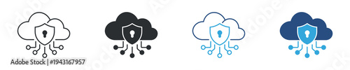 Cloud security icon set, cloud protection icon. Cyber security technology concept. Cloud data protection symbol. Vector illustration.