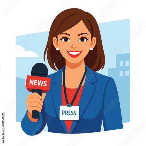 Female News Reporter Holding Microphone
