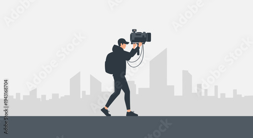 Cameraman Recording Video with Professional Camera Equipment.