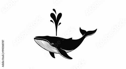 Stylized Humpback Whale Silhouette with Water Spout Vector Illustration