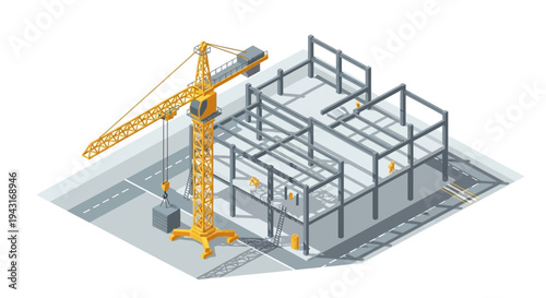 Construction Site with Crane and Building Frame 1.