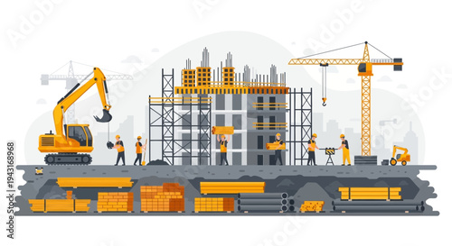 Construction Site with Crane and Excavator 1.