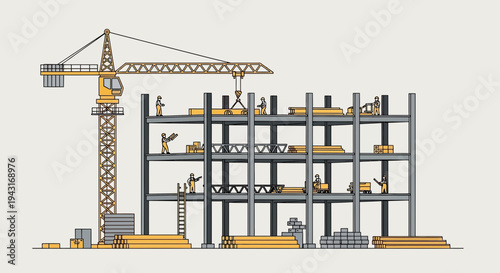 Construction Site with Crane and Building.