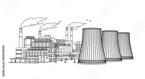 Nuclear Power Plant Industrial Illustration.