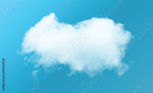 Single white cloud floating in clear blue sky, light and airy atmospheric element for weather and summer designs