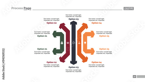 Creative five options process infographic for business strategy, circular arrow diagram with multiple steps for data visualization