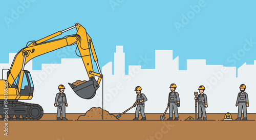 Construction Site with Excavator and Workers 2.