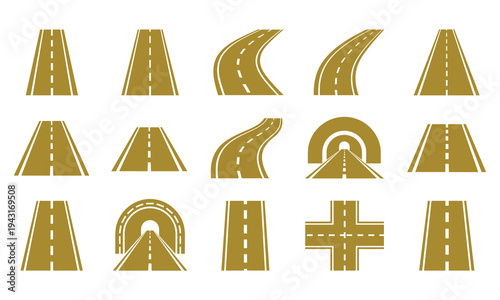 Road Icon Set Vector Highway Street and Curved Road Symbols Transportation Infrastructure Illustration