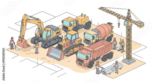 Construction Site with Heavy Machinery and Workers 6.