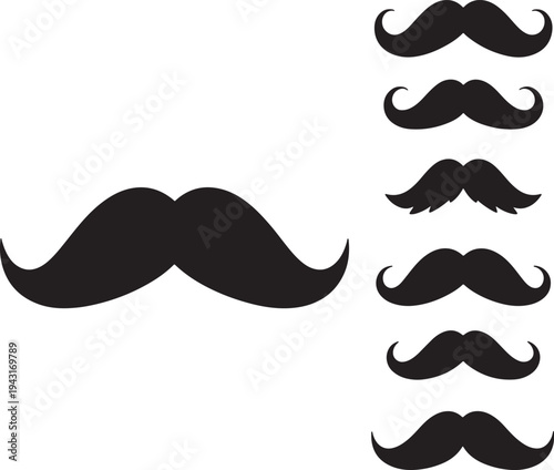 Black mustache in various styles and shapes also transparent background silhouette