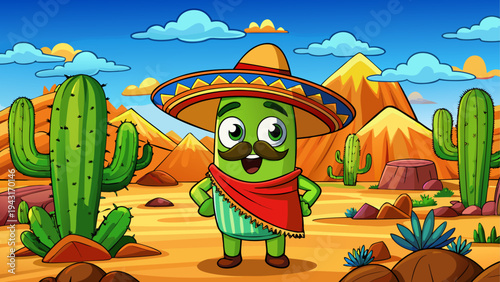 Colorful cartoon cactus character with a cheerful face