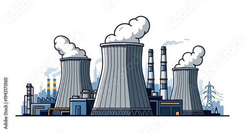 Nuclear Power Plant Illustration Industrial Scene.