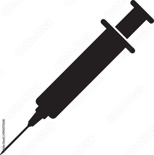 Black silhouette of a syringe with a needle also transparent background medical