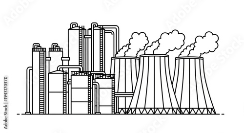 Nuclear Power Plant Illustration Outline.