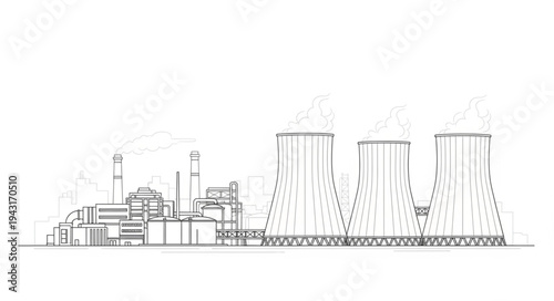 Nuclear Power Plant Illustration Sketch.