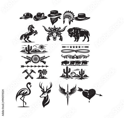 Wild West and Cowboy  Elements Set