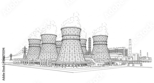 Nuclear Power Plant Illustration Sketch.
