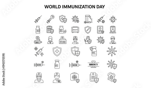 World Immunization Day Outline Icon Set Vaccine Vaccination Healthcare Vector