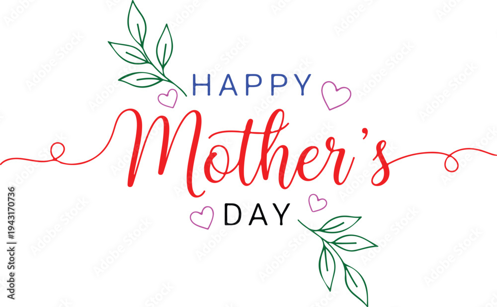 Fototapeta premium A festive Mother's Day greeting with floral elements and hearts
