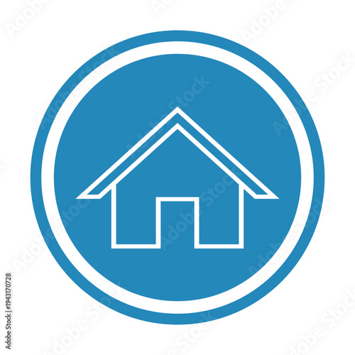 Set of blue circular home icons. Minimalist house silhouettes with variations of doors, windows, and chimneys. Vector web buttons for real estate, homepage, and property apps