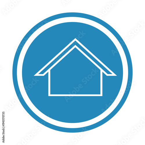 Set of blue circular home icons. Minimalist house silhouettes with variations of doors, windows, and chimneys. Vector web buttons for real estate, homepage, and property apps