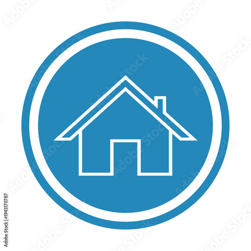 Set of blue circular home icons. Minimalist house silhouettes with variations of doors, windows, and chimneys. Vector web buttons for real estate, homepage, and property apps