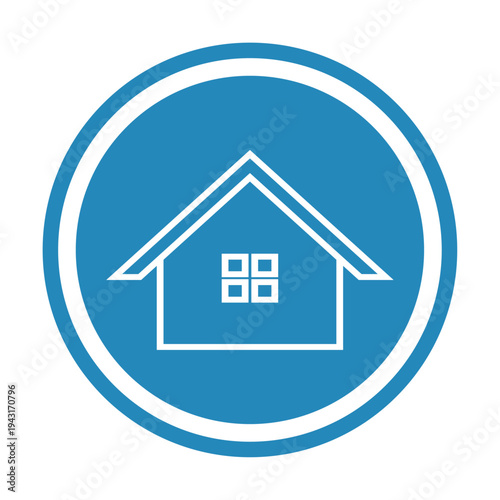 Set of blue circular home icons. Minimalist house silhouettes with variations of doors, windows, and chimneys. Vector web buttons for real estate, homepage, and property apps
