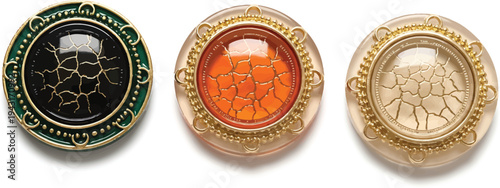 Honeycomb Pattern Buttons in Black, Orange, and Beige