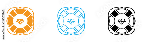 Heart rate pulse logos in orange blue and black