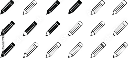 Pattern of repeating graphite pencils in solid black and outline styles creates a background element for writing concepts.