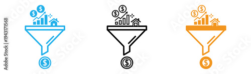 Funnel chart with financial growth symbols